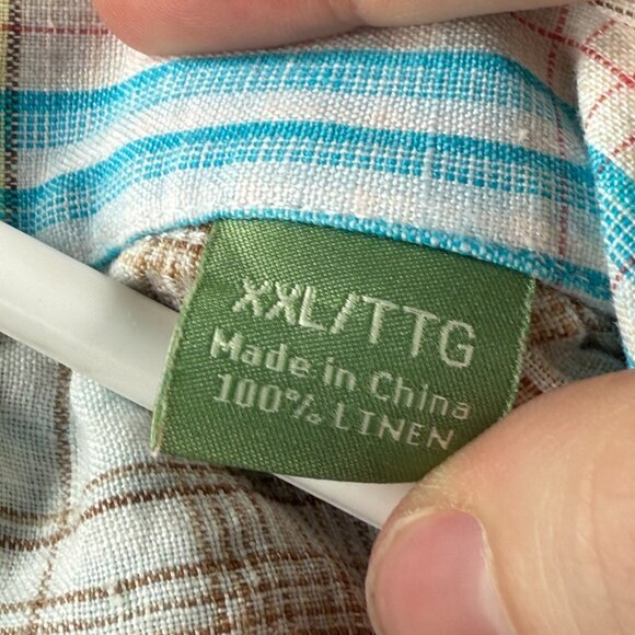 Tommy Bahama Blue Red Plaid Short Sleeve Linen 2XL Pocket Mens Button Up Beach - Picture 10 of 11